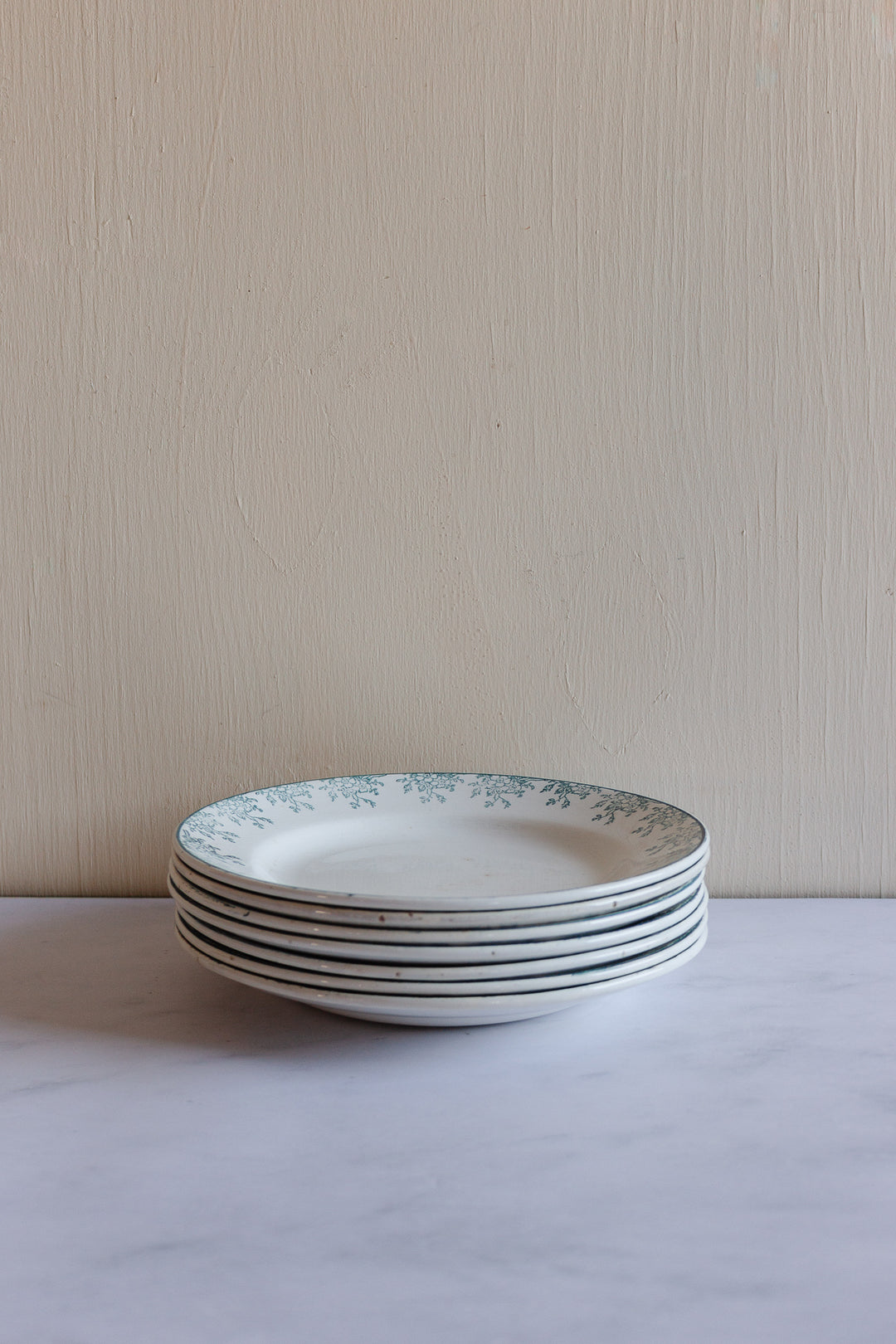 antique french Digoin transferware “creuses” soup plates, set of 7