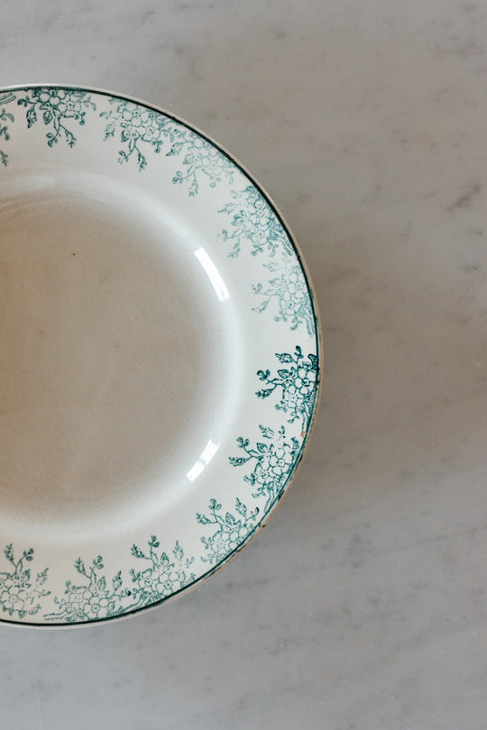 antique french Digoin transferware “creuses” soup plates, set of 7