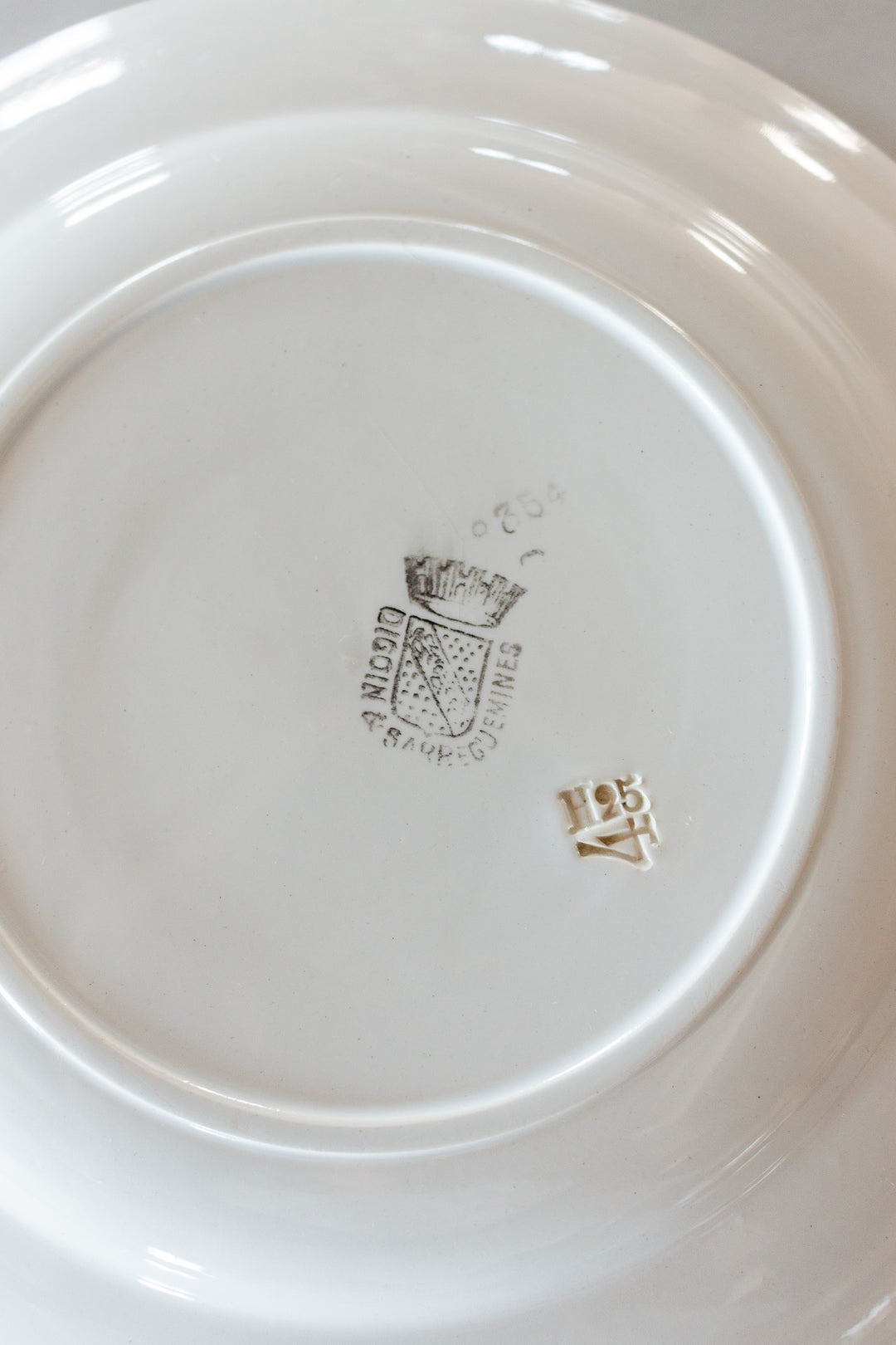 antique french Digoin transferware “creuses” soup plates, set of 7