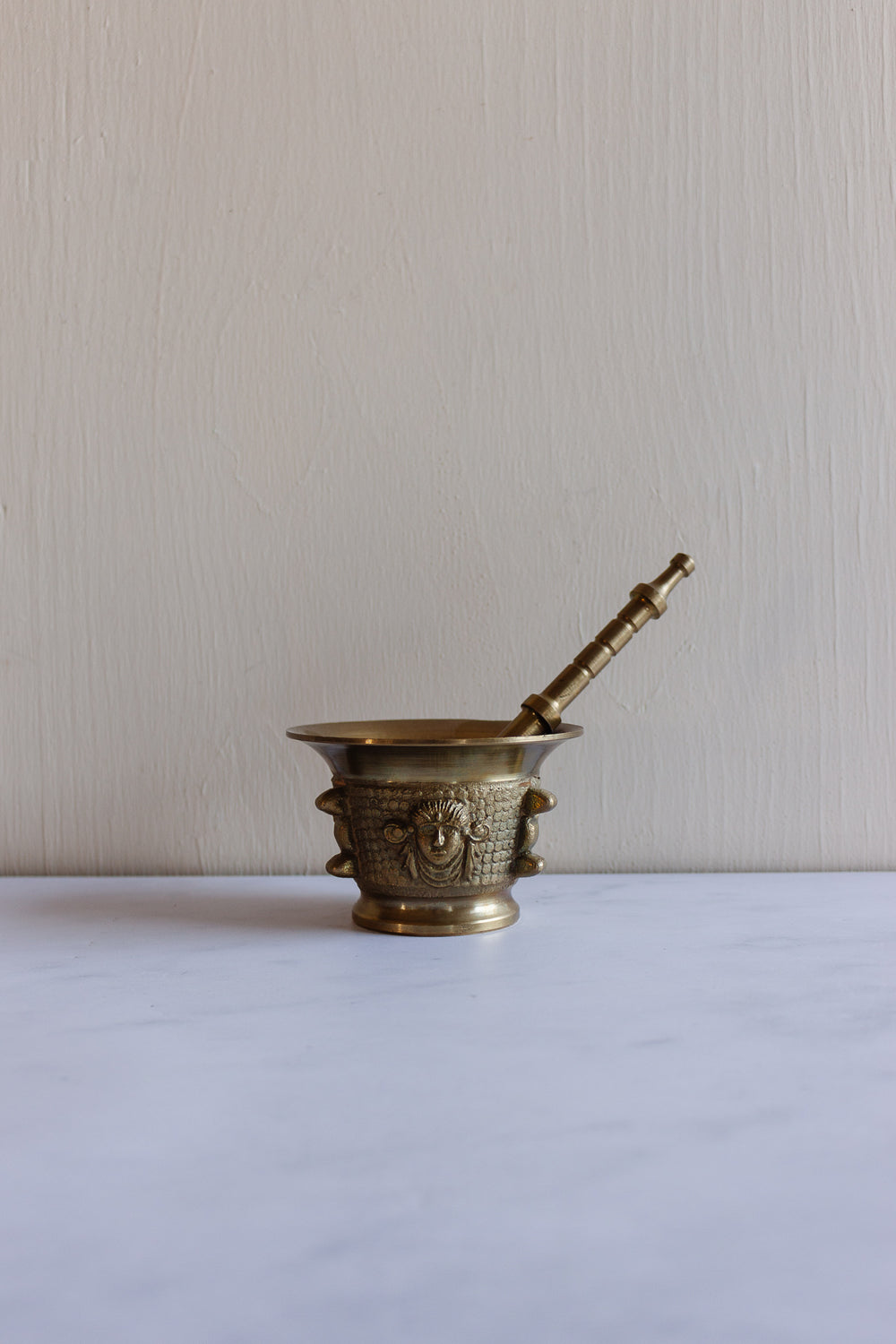 vintage french brass mortar and pestle