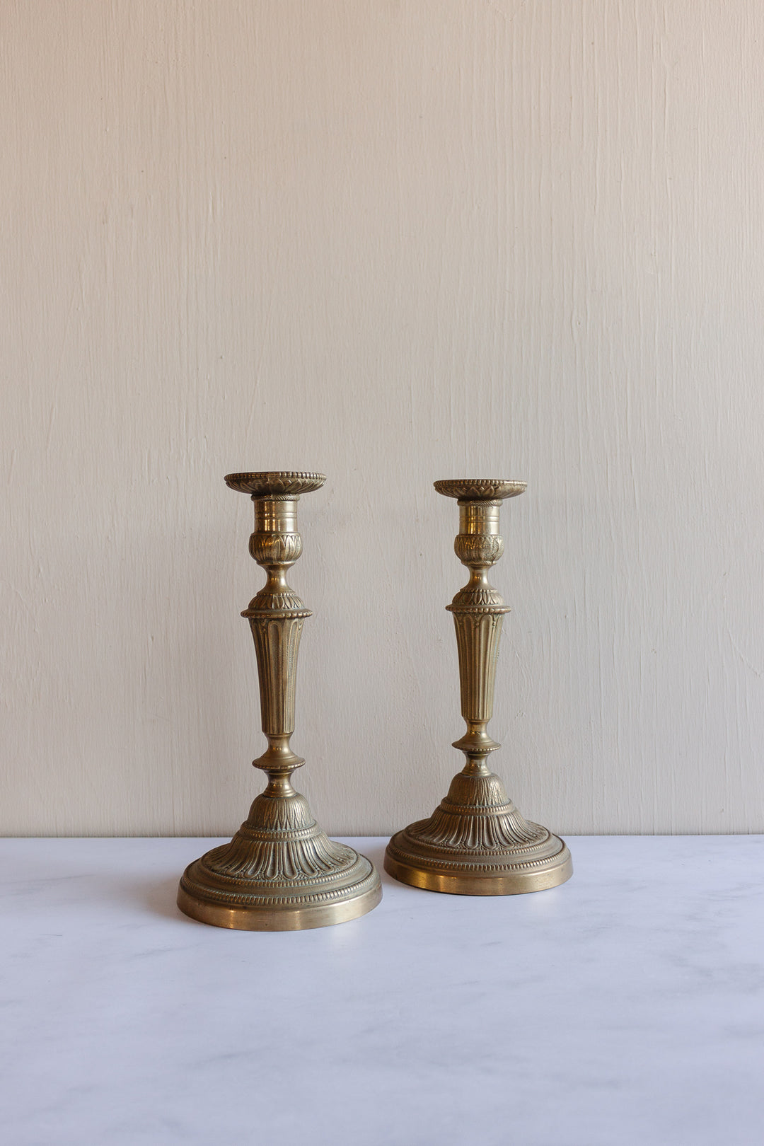 pair of 1920s French cast brass candlesticks