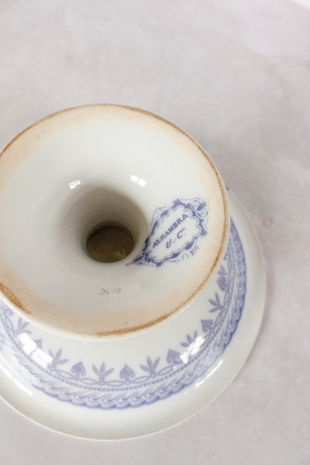 antique french purple transferware "compotier"