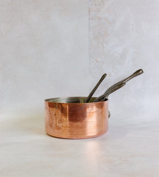 vintage French copper pans, graduated set of 4