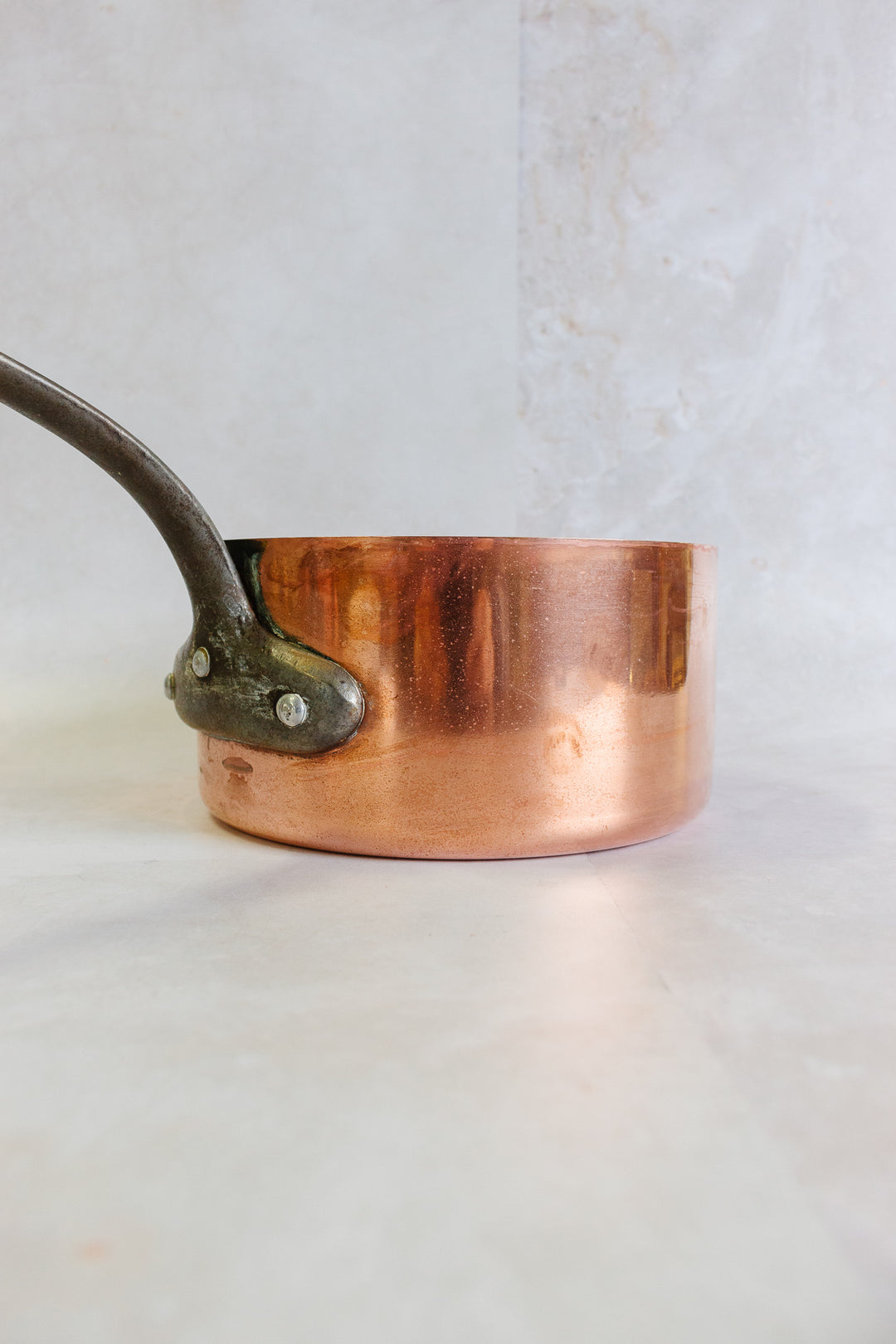 vintage French copper pans, graduated set of 4