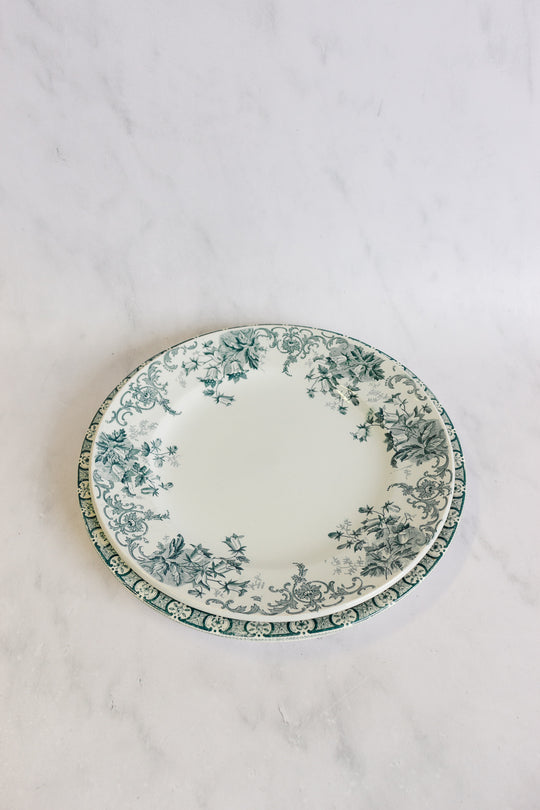 antique French transferware serving plates, set of two