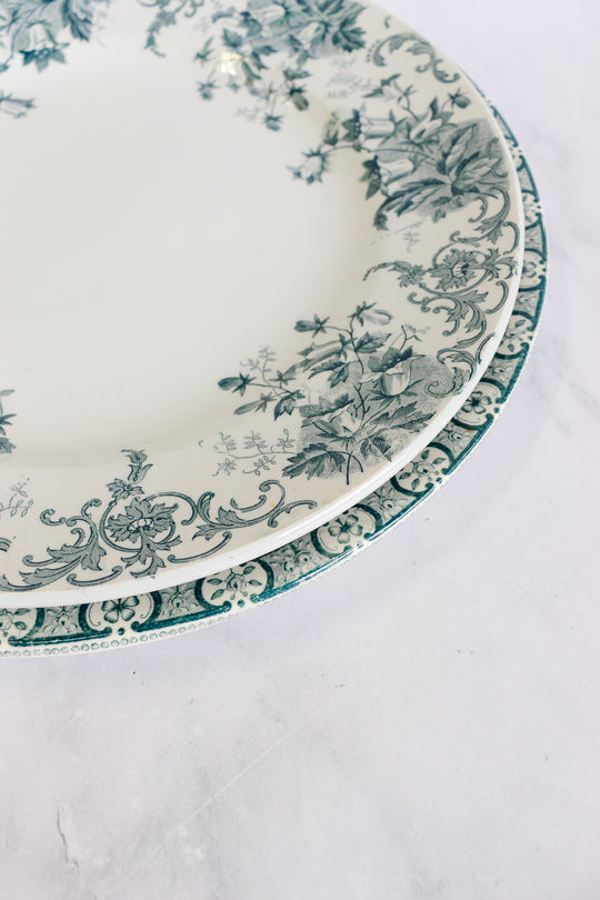 antique French transferware serving plates, set of two