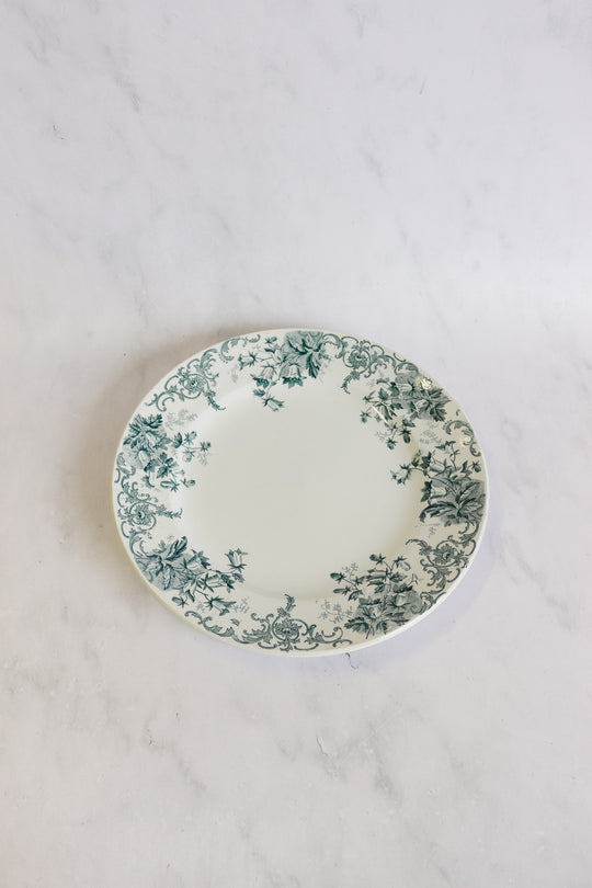 antique French transferware serving plates, set of two