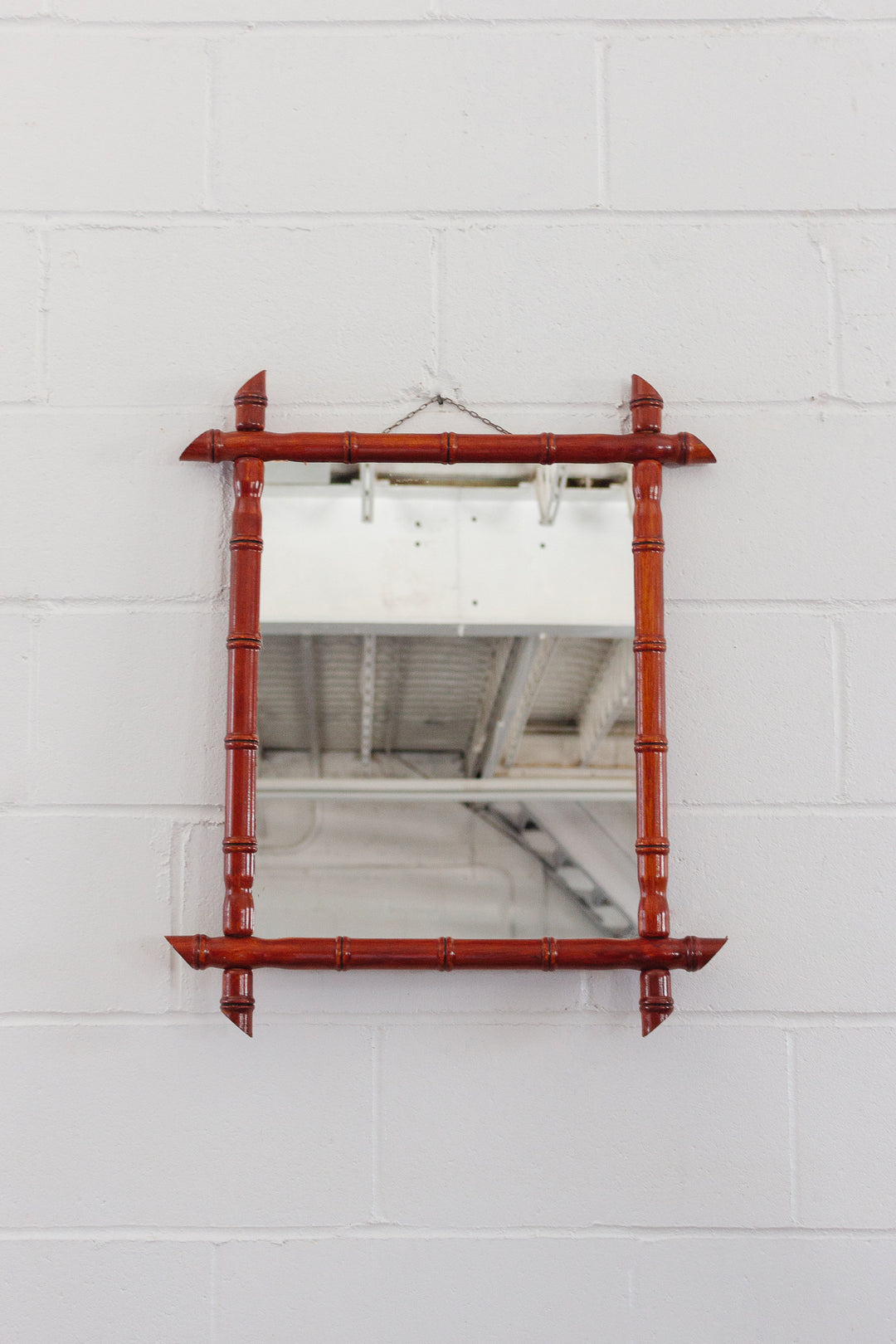 midcentury French bamboo mirror with cherry finish