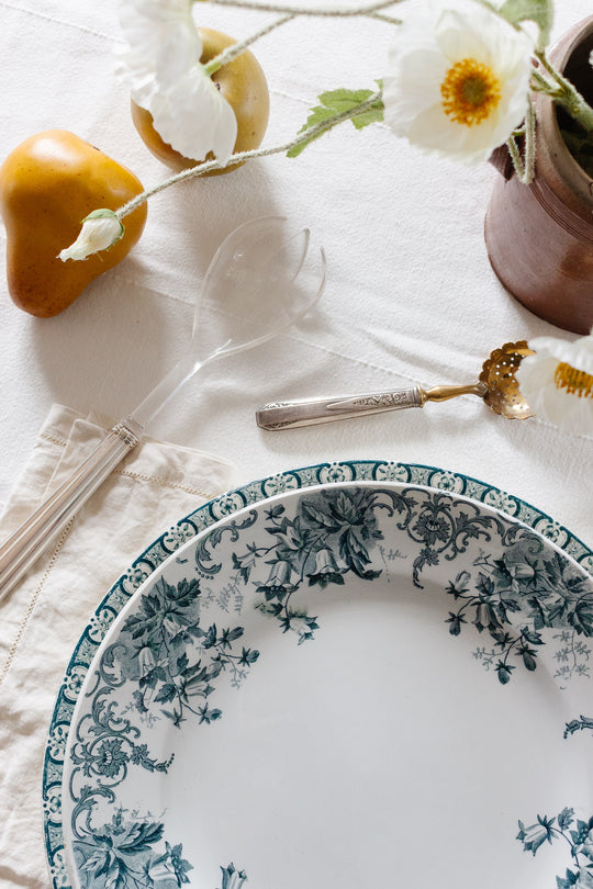 antique French transferware serving plates, set of two