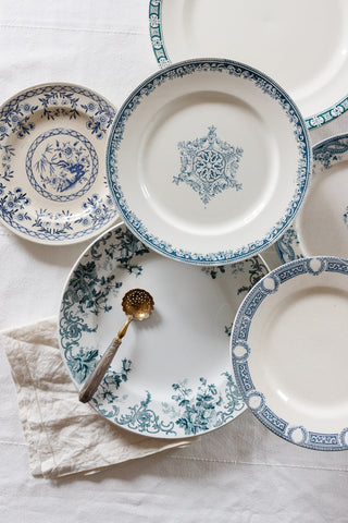 19th century French transferware dinner plates, matching set of 4
