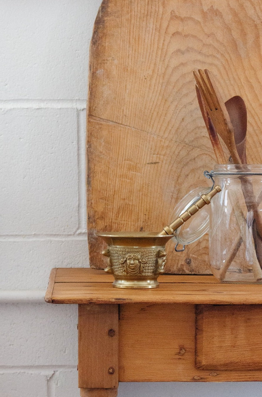 vintage french brass mortar and pestle