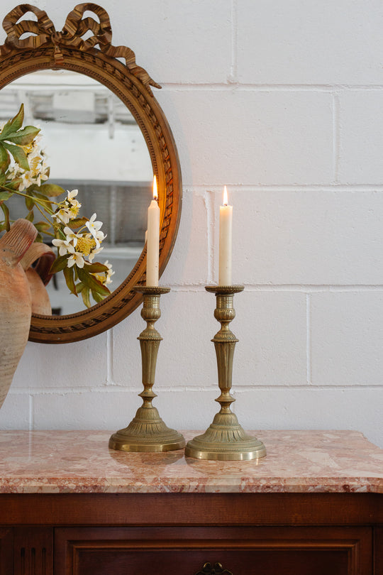pair of 1920s French cast brass candlesticks