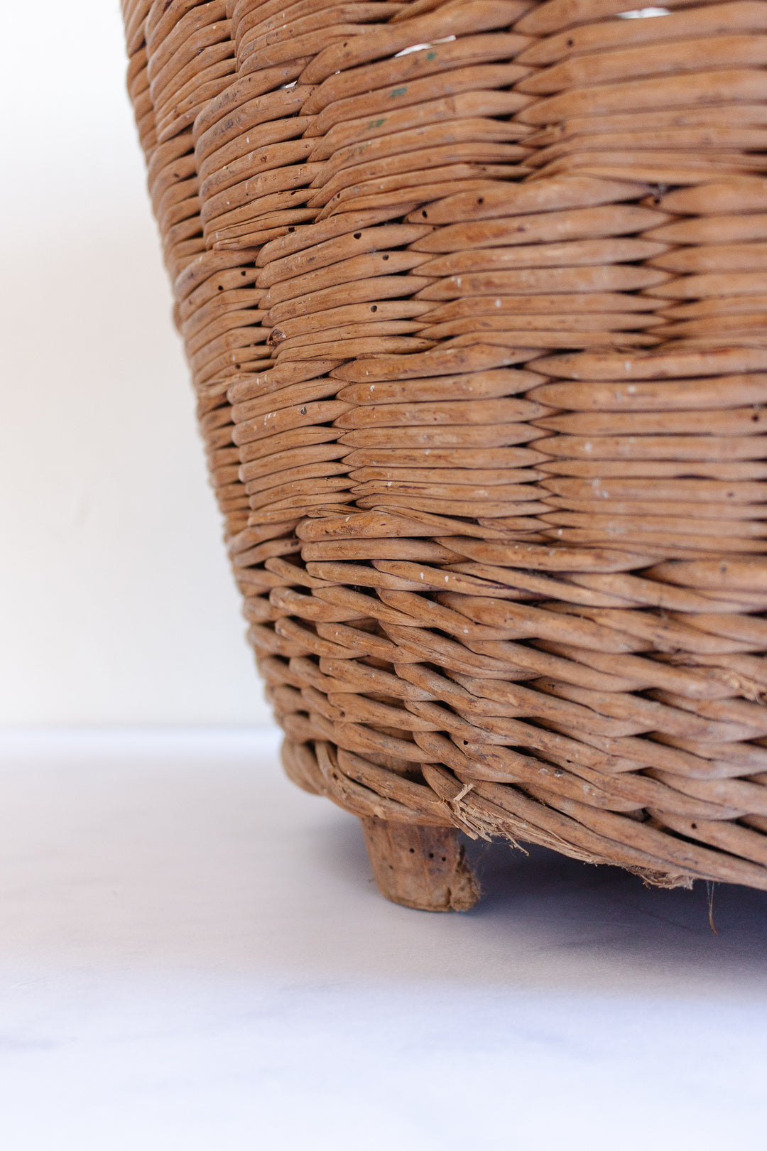 antique French round willow laundry basket