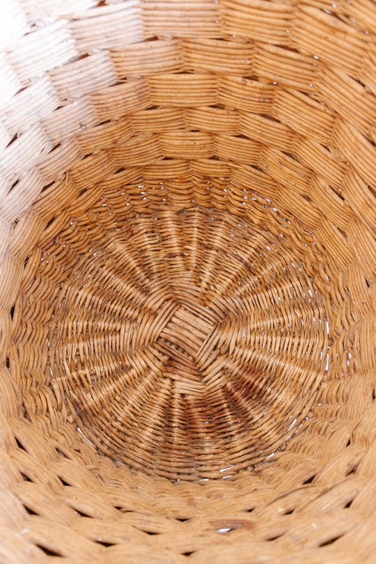 antique French round willow laundry basket