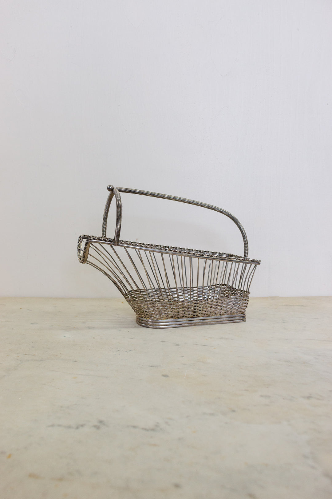 vintage French woven silver plate wine basket