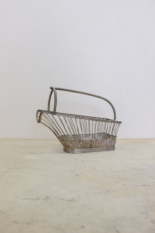 vintage French woven silver plate wine basket