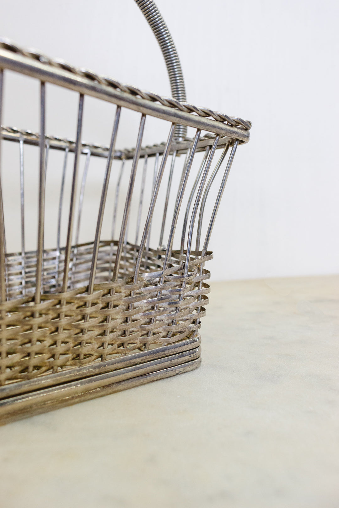 vintage French woven silver plate wine basket