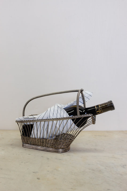 vintage French woven silver plate wine basket