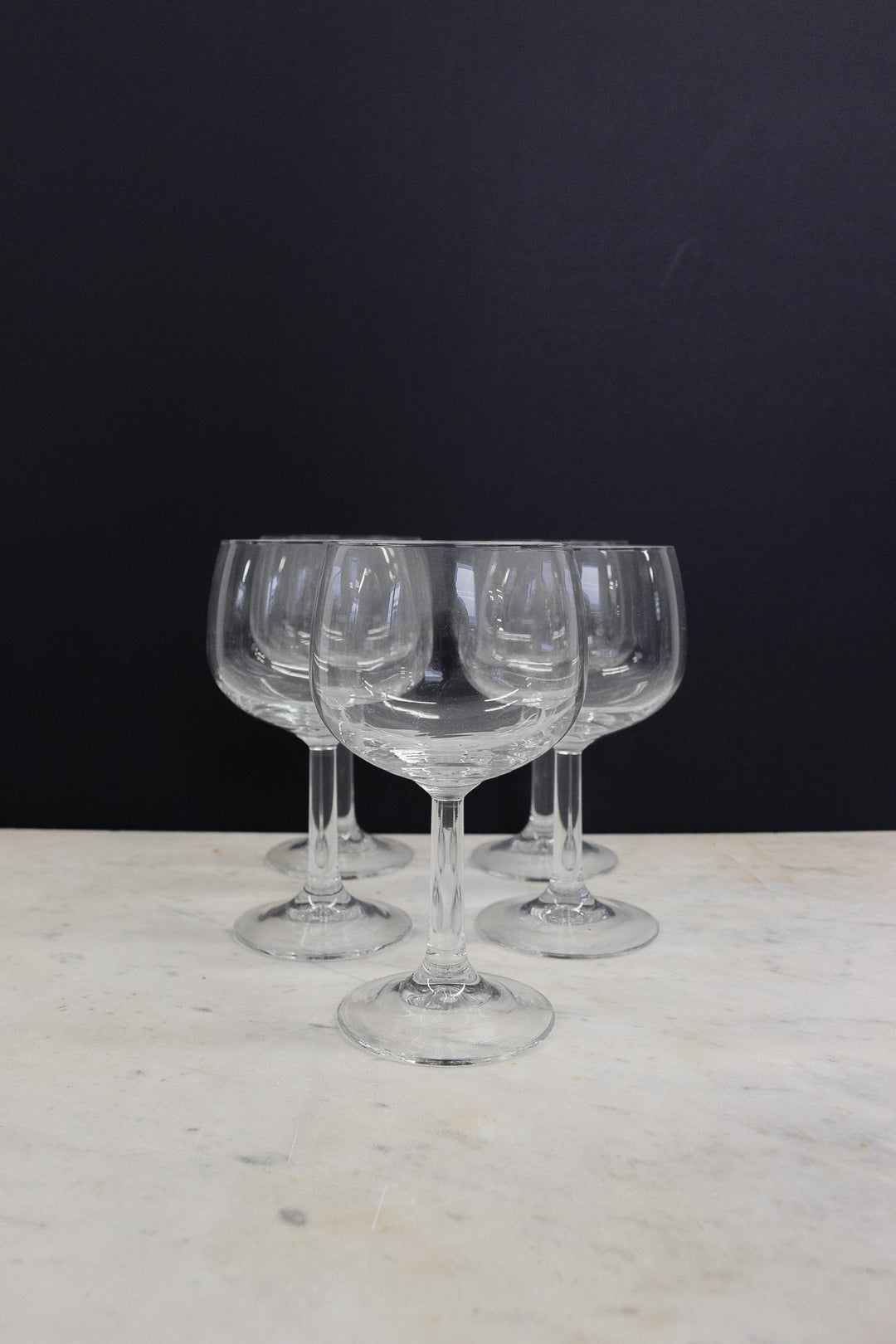 vintage french wine glasses, set of five