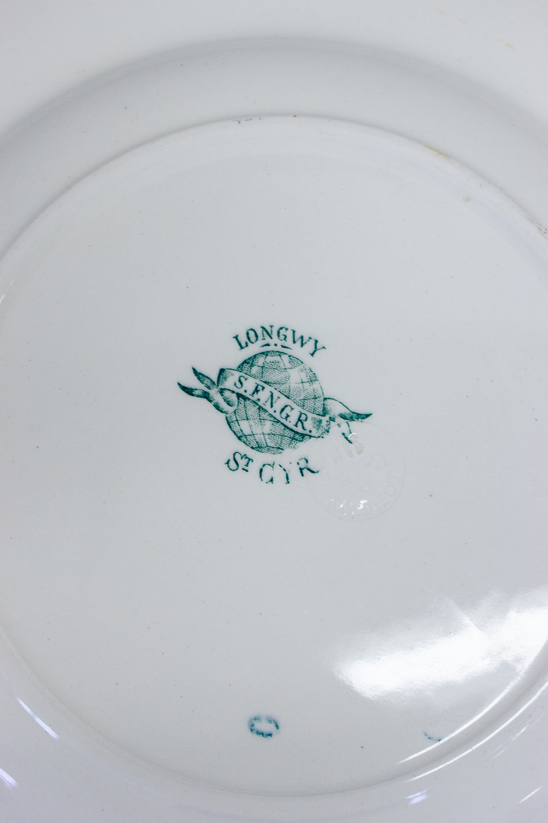 antique French ironstone transferware dinner plates, matching set of 4