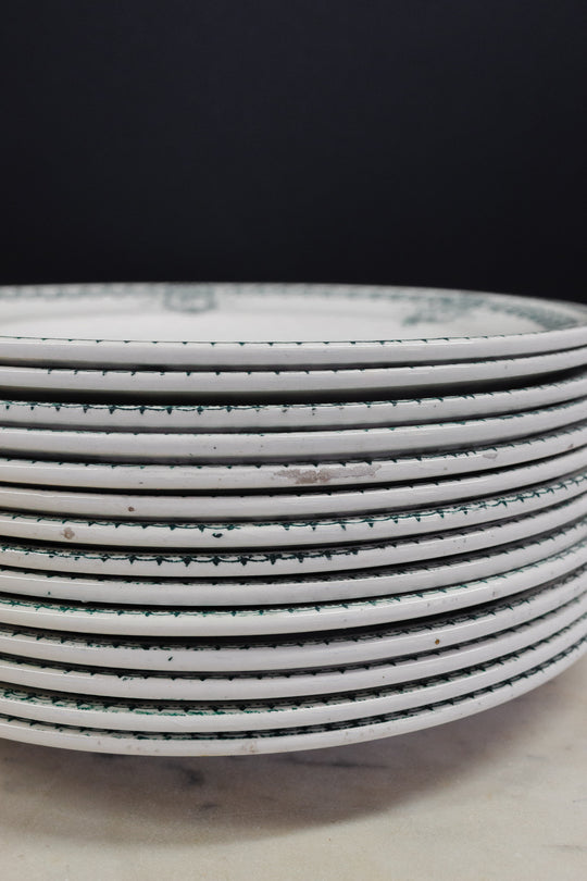 antique French ironstone transferware dinner plates, matching set of 4