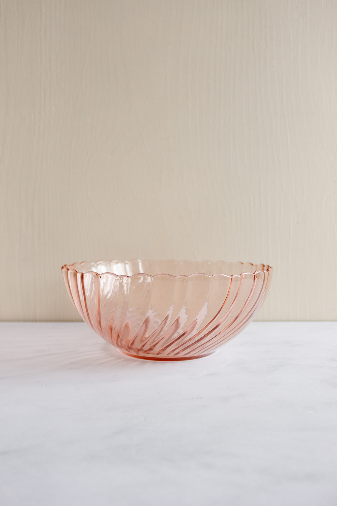 vintage French medium pink glass serving bowls, set of two