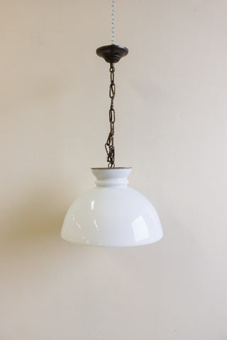1920s converted Dutch hanging oil lamp milk glass pendant