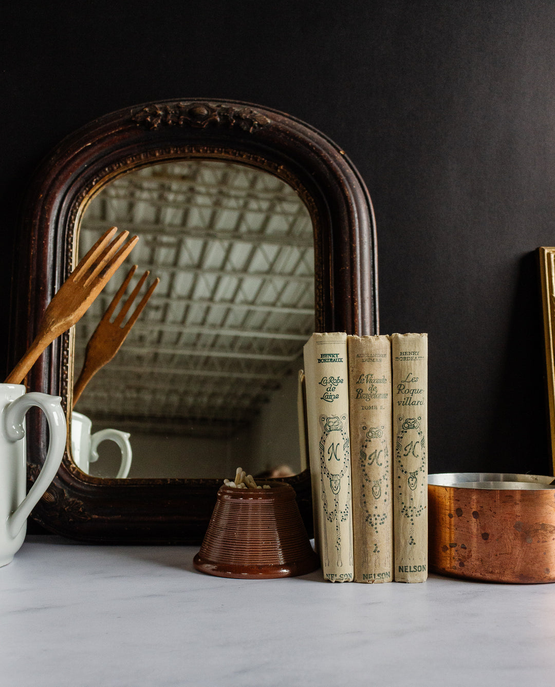 antique petite Victorian arched mirror