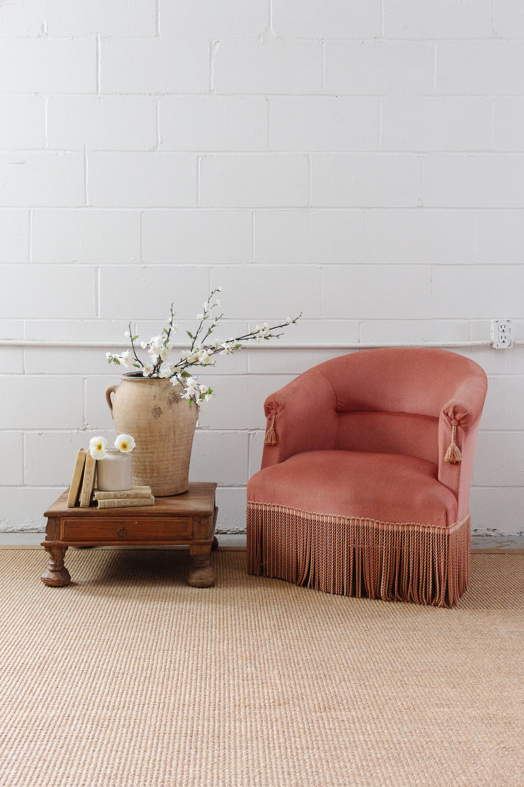 vintage French crapaud chair with tassels