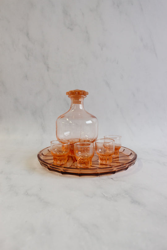 vintage French pink glass decanter set