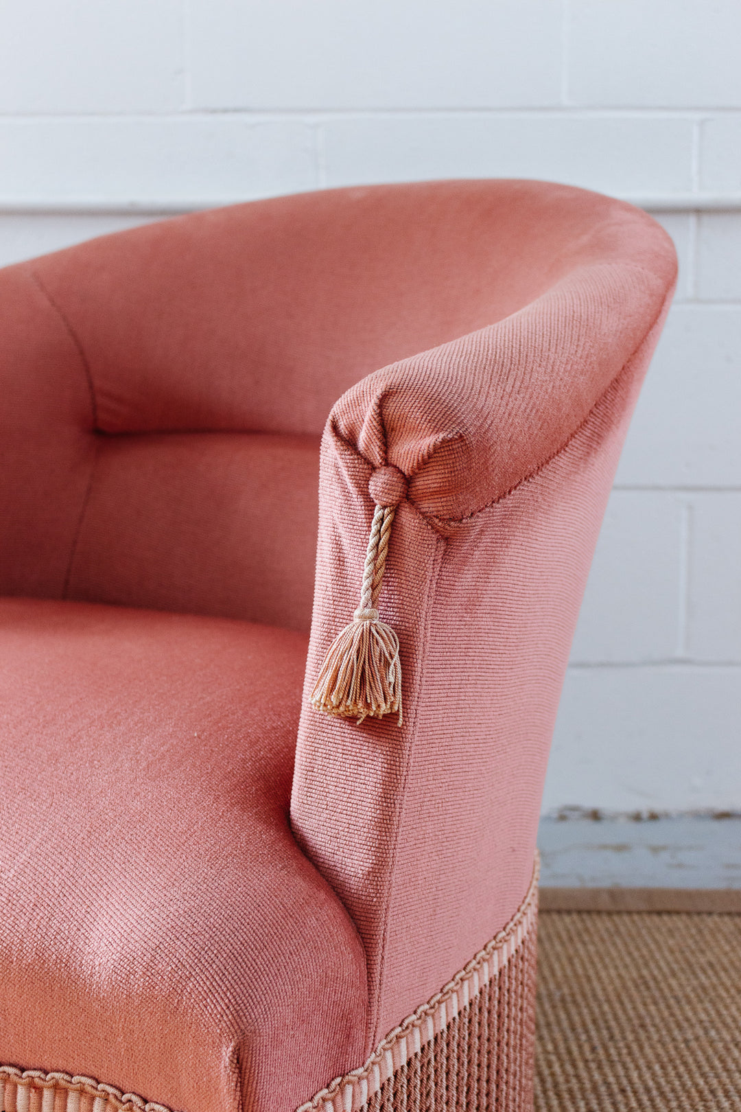 vintage French crapaud chair with tassels