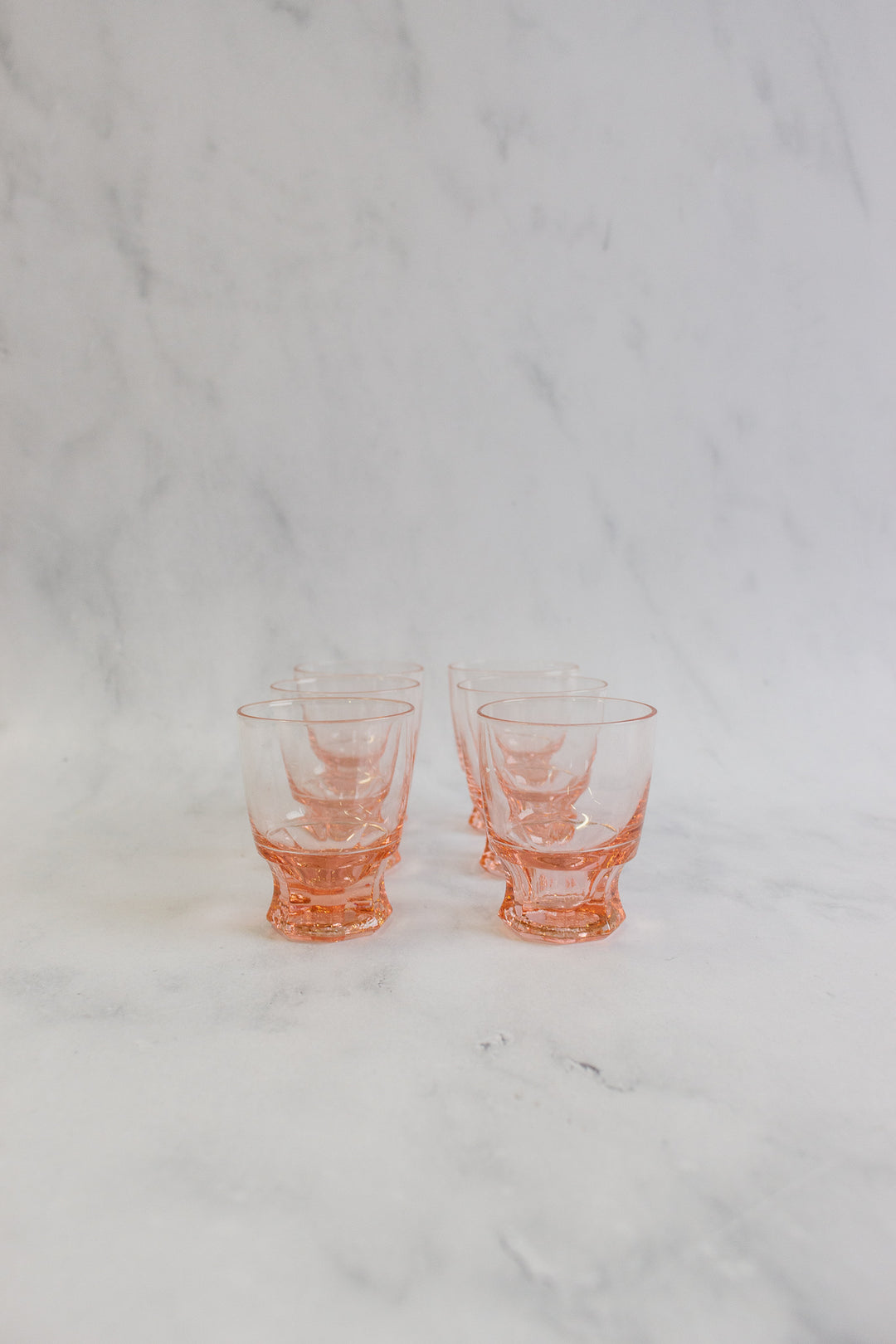 vintage French pink glass petite glasses, set of 6