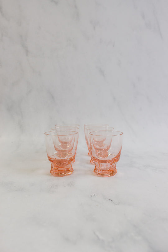 vintage French pink glass petite glasses, set of 6