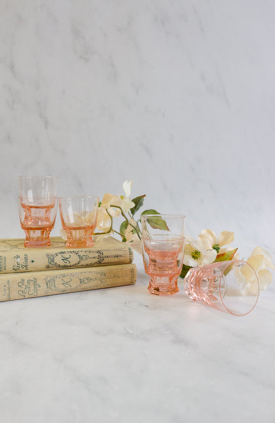 vintage French pink glass petite glasses, set of 6