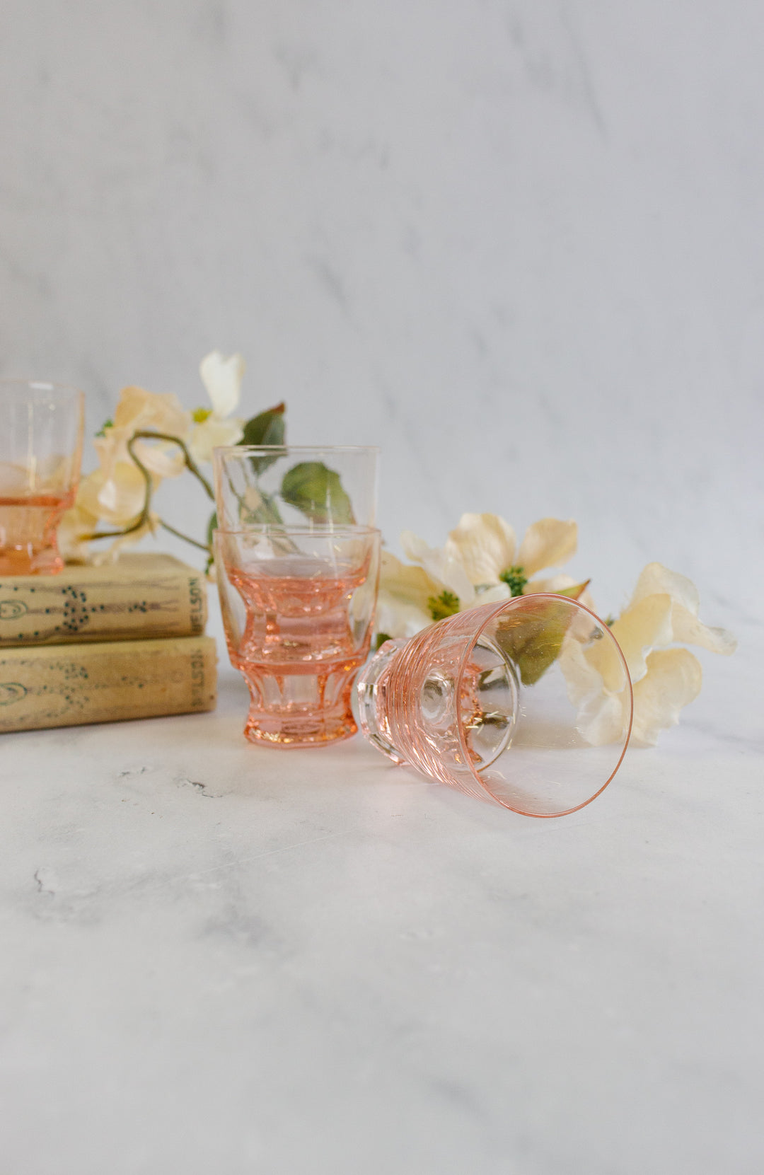 vintage French pink glass petite glasses, set of 6