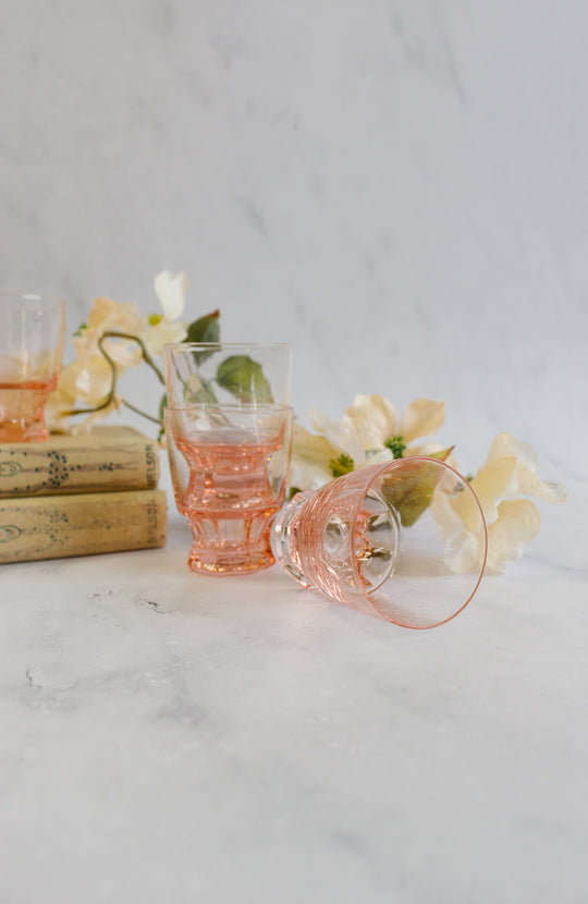 vintage French pink glass petite glasses, set of 6