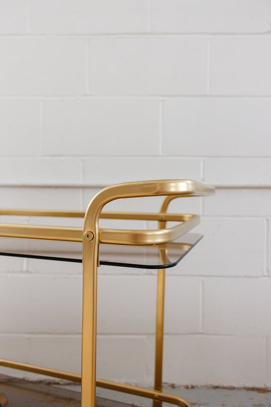 vintage french gold bar cart with glass shelves