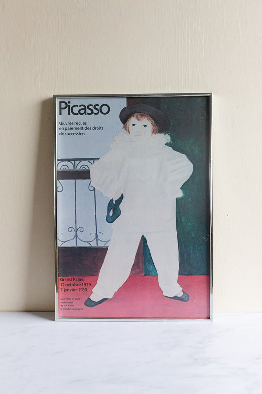 vintage French framed Picasso exhibition poster (“Paolo as Pierrot”)