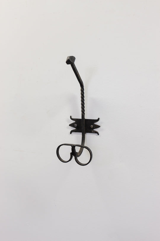 vintage French hand forged wrought iron wall hook