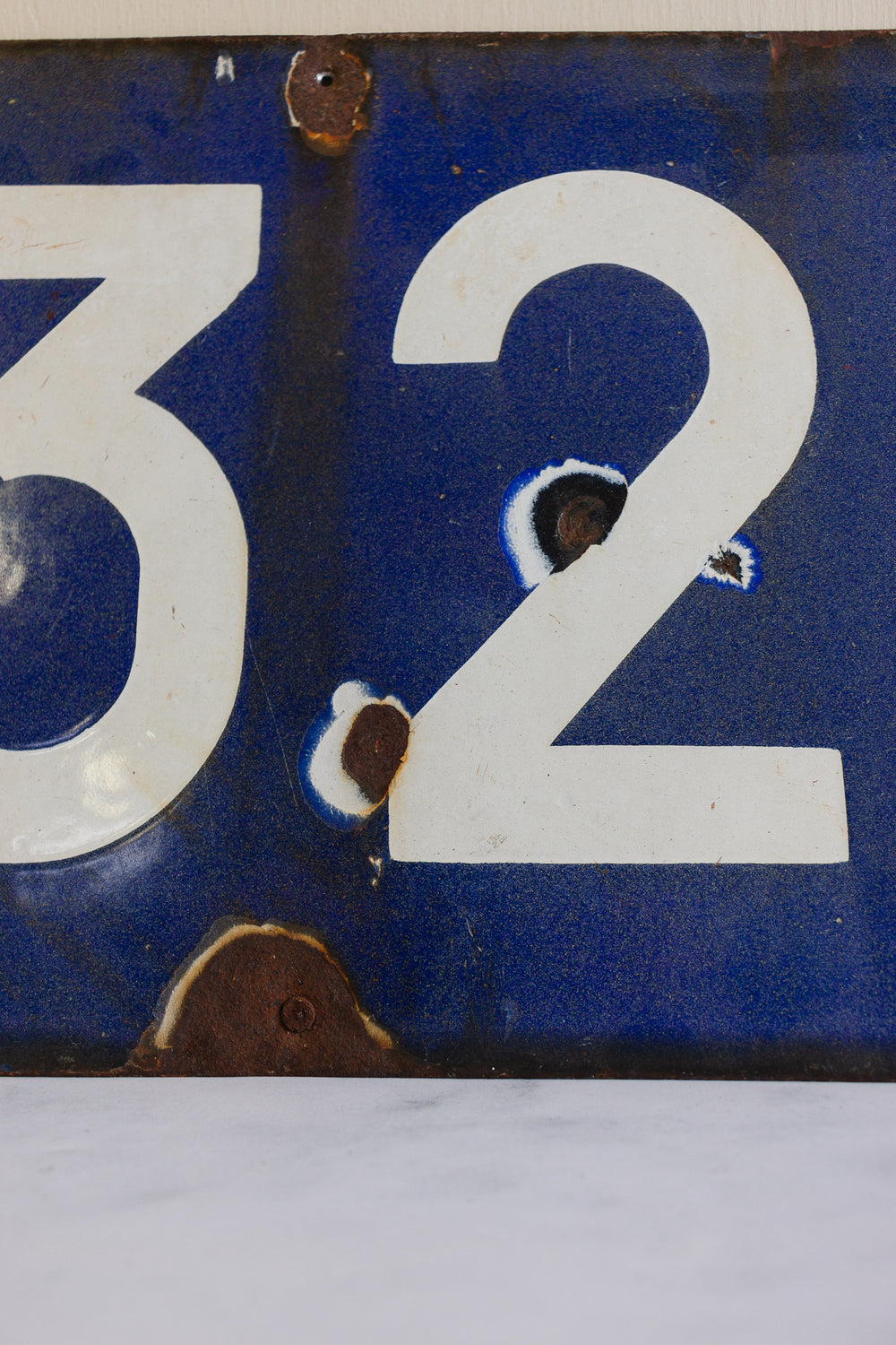 vintage French enamel house number sign, "32"