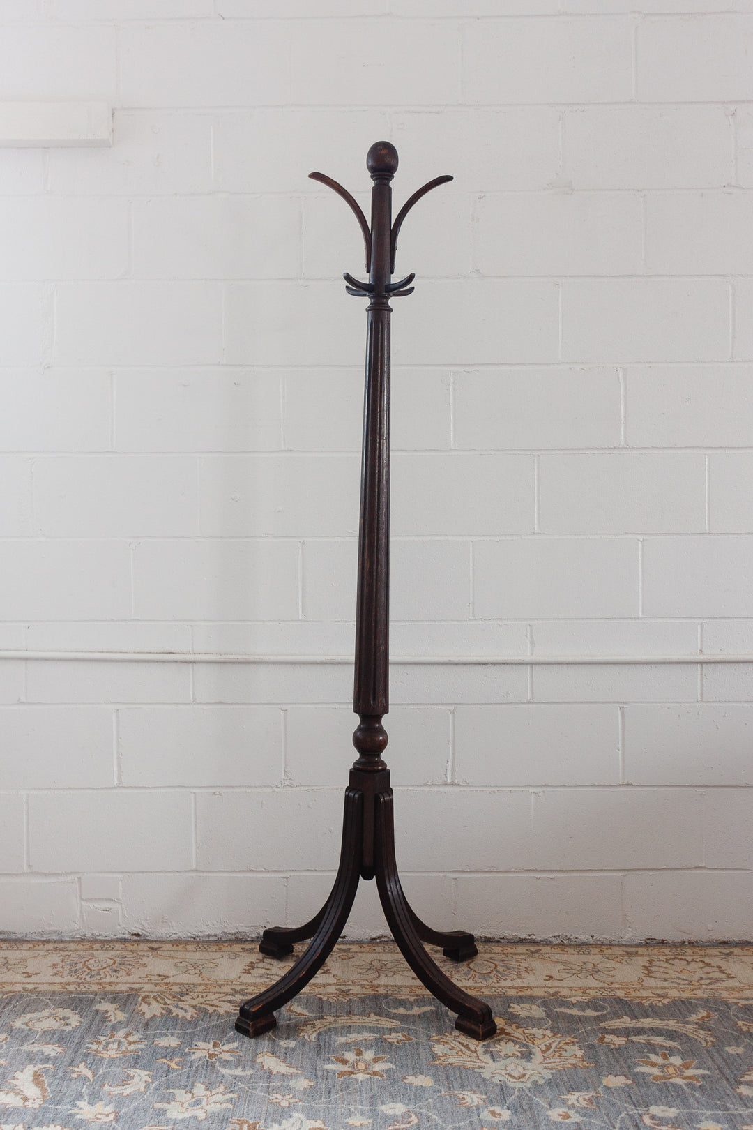 midcentury english carved wood coat stand