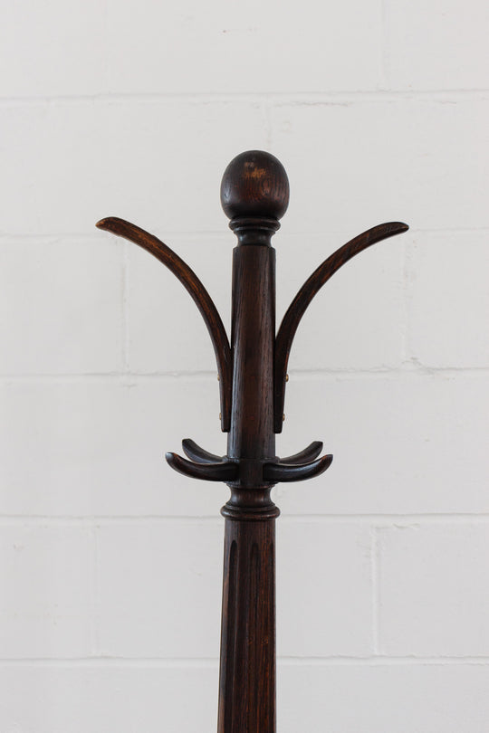 midcentury english carved wood coat stand