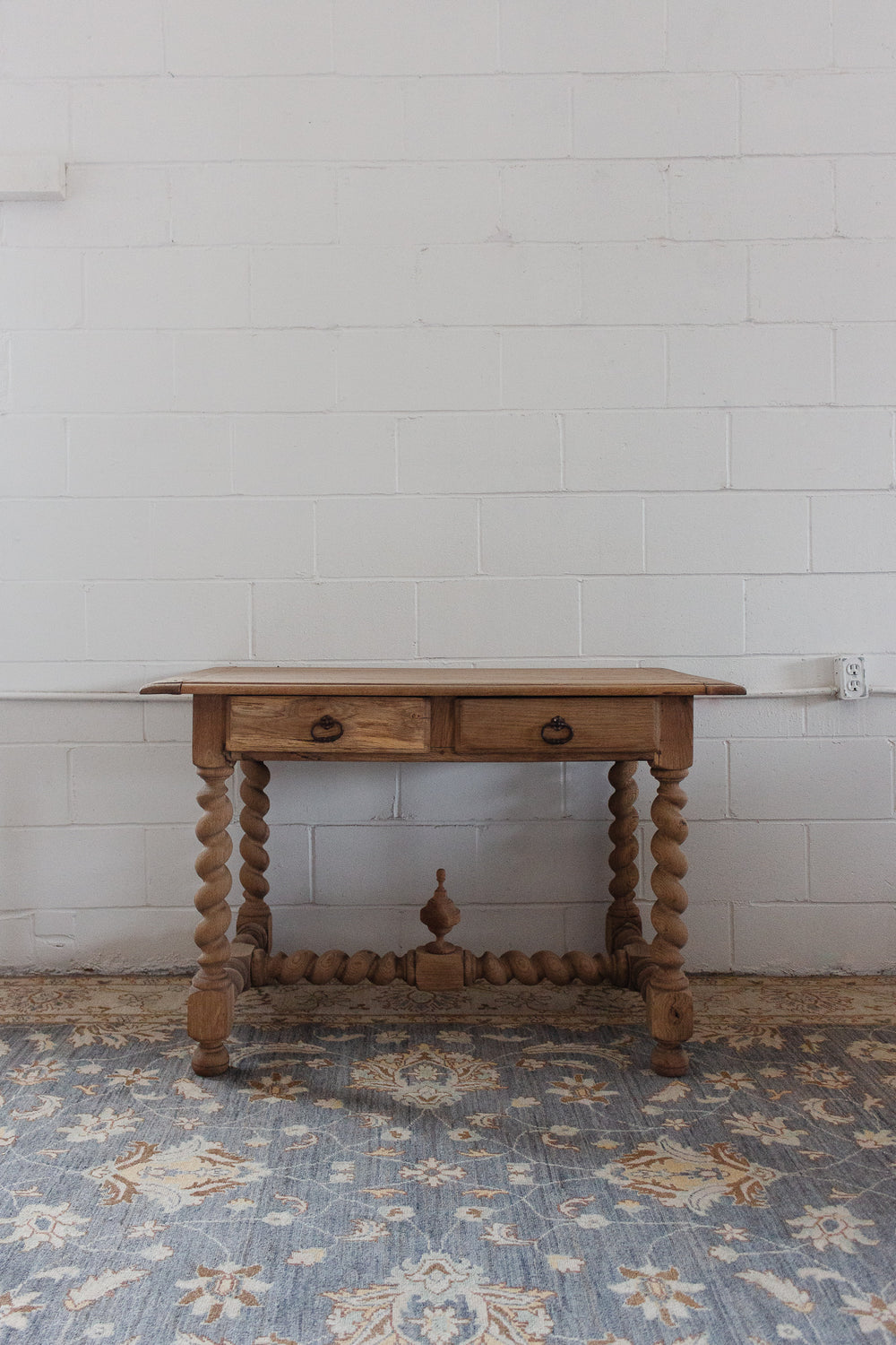 restored French Louis XVII bleached oak and barley twist writing desk