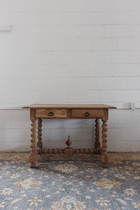 restored French Louis XVII bleached oak and barley twist writing desk