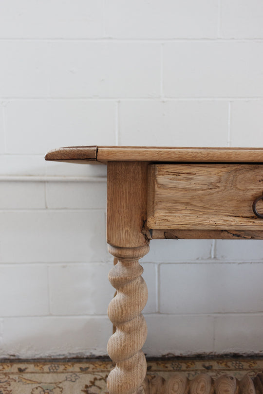restored French Louis XVII bleached oak and barley twist writing desk