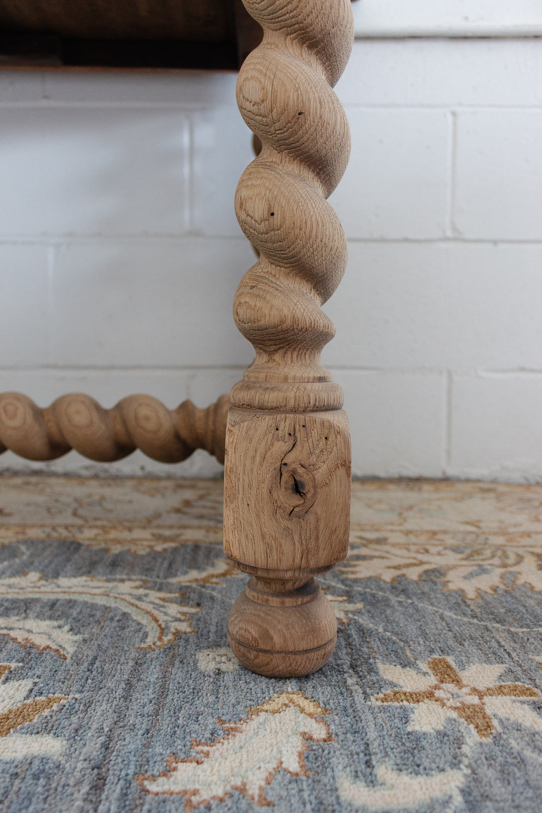 restored French Louis XVII bleached oak and barley twist writing desk