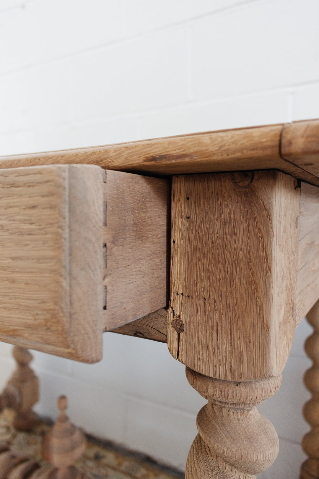 restored French Louis XVII bleached oak and barley twist writing desk