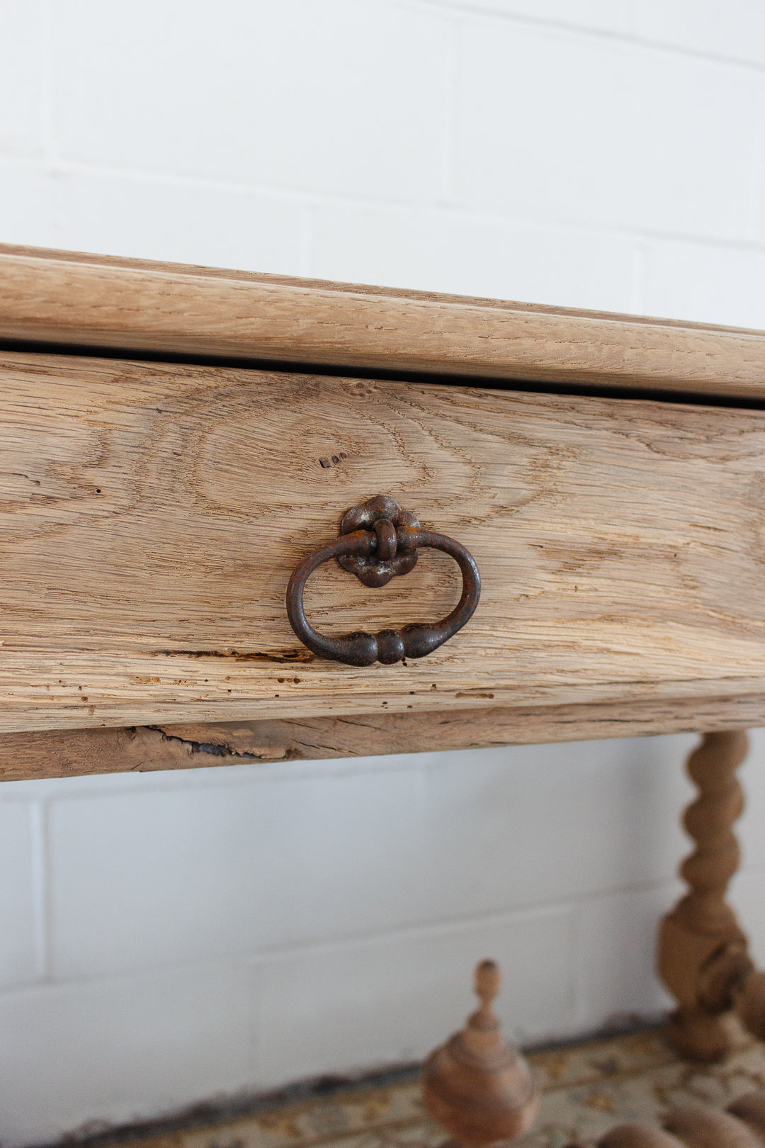 restored French Louis XVII bleached oak and barley twist writing desk