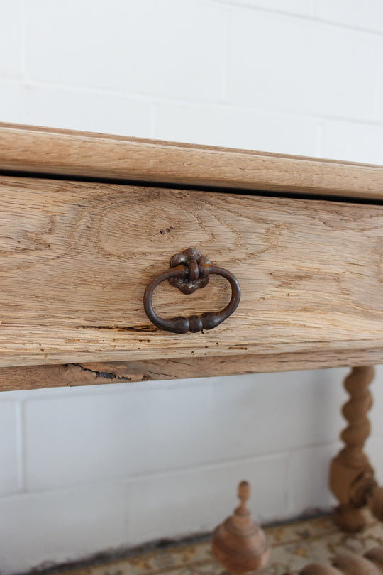 restored French Louis XVII bleached oak and barley twist writing desk