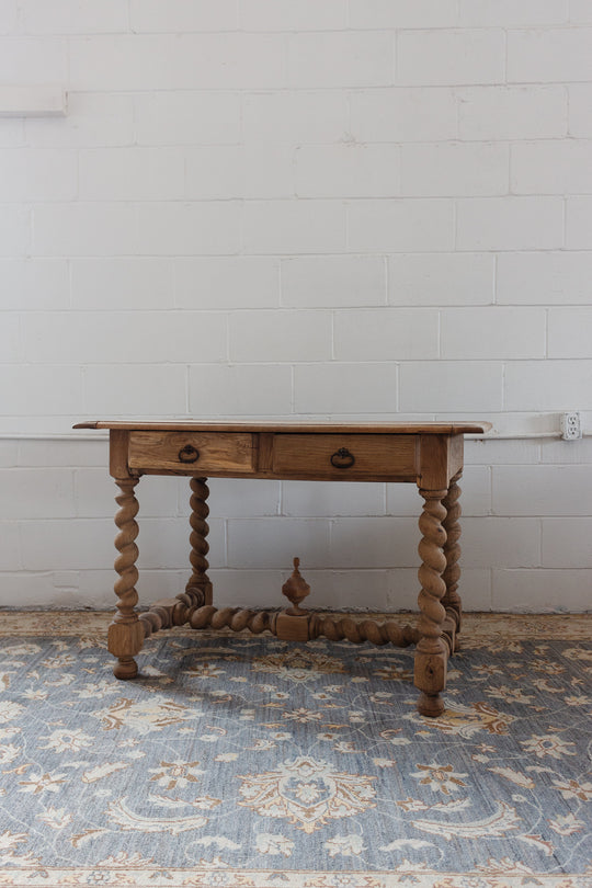 restored French Louis XVII bleached oak and barley twist writing desk
